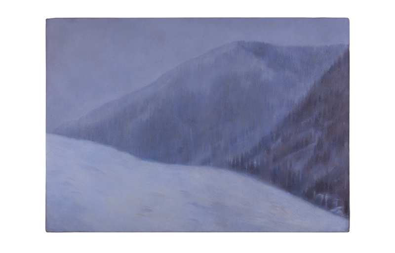 oil painting, dusk winter landscape, blue hues, blue tones 